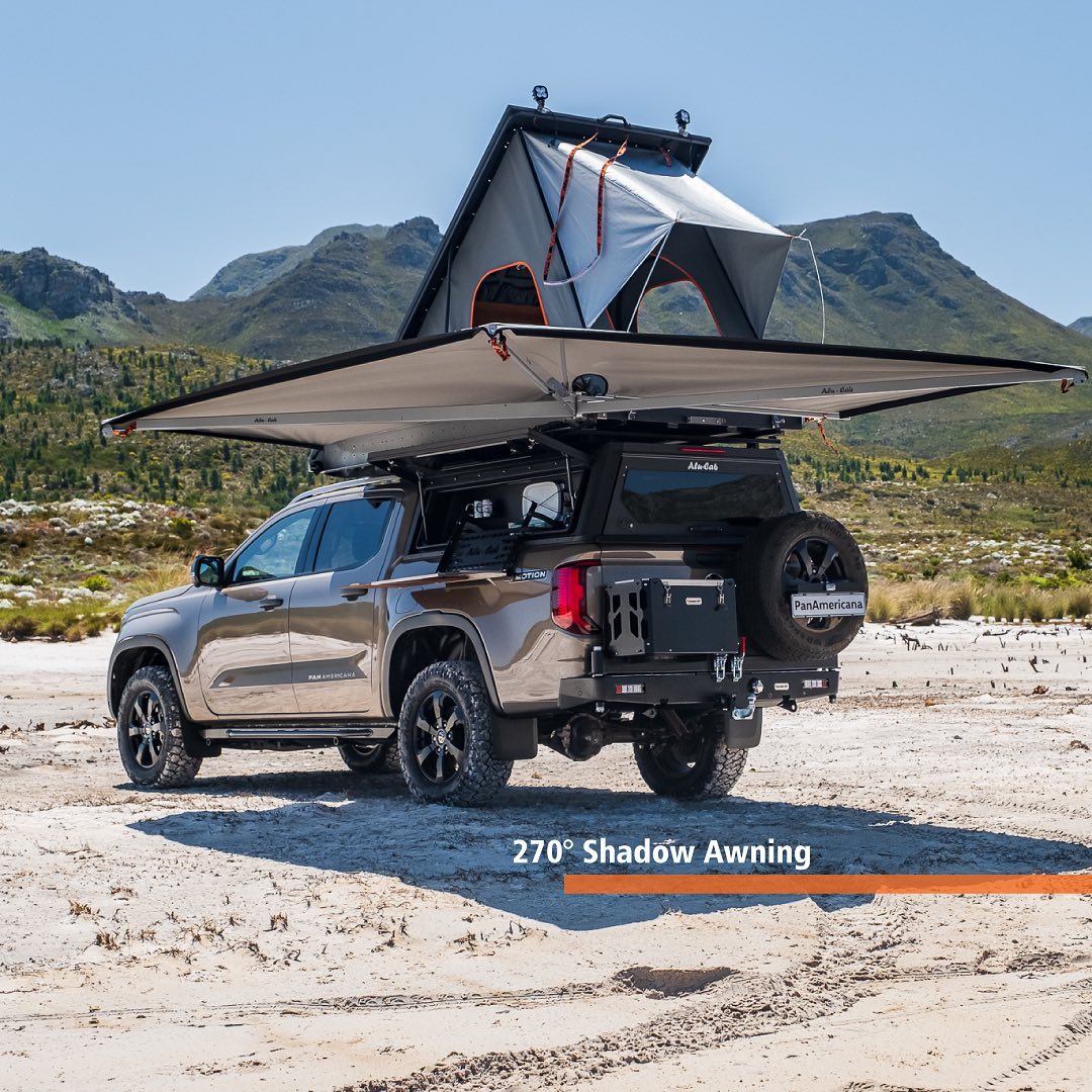Hardtop Alu-Cab Contour pour Volkswagen Amarok 2023+ Double Cab, en aluminium, vue de face avec fenêtres latérales.