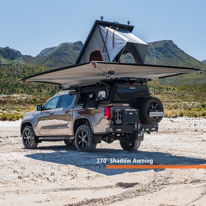 Hardtop Alu-Cab Contour pour Volkswagen Amarok 2023+ Double Cab, en aluminium, vue de face avec fenêtres latérales.