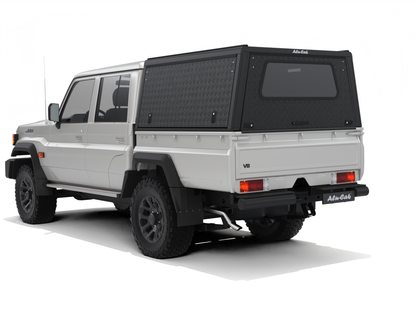 Hardtop Alu-Cab Explorer 3 pour Toyota Land Cruiser 79 Double-Cab, en aluminium, vue du dessus montrant la structure robuste.