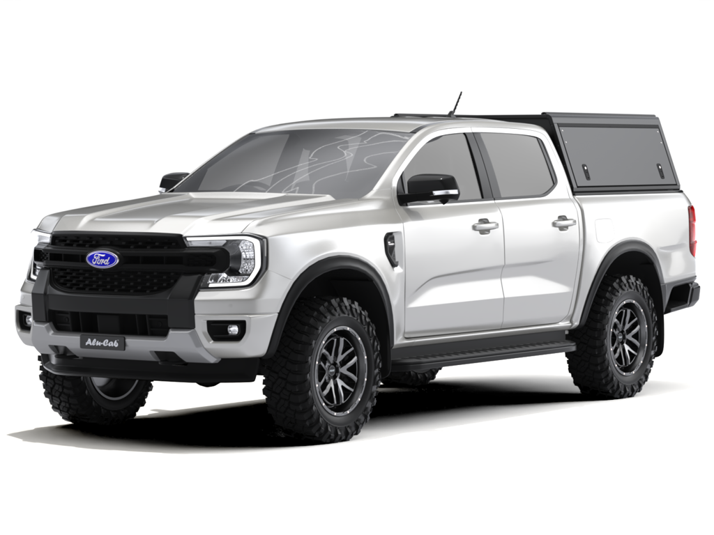 Hardtop Alu-Cab "Guard" pour Ford Ranger/Raptor 2023+ Double-Cab, en aluminium robuste, installé sur le véhicule.