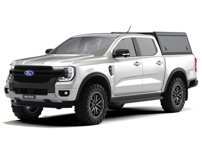 Hardtop Alu-Cab "Guard" pour Ford Ranger/Raptor 2023+ Double-Cab, en aluminium robuste, installé sur le véhicule.