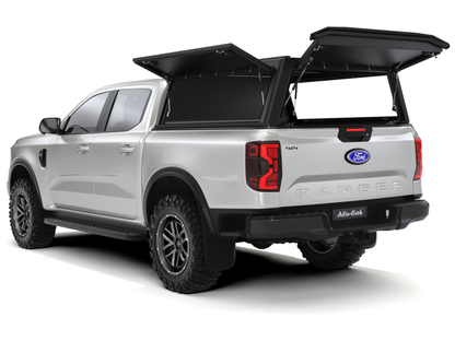 Hardtop Alu-Cab "Guard" pour Ford Ranger/Raptor 2023+ Double-Cab, en aluminium, installation robuste pour véhicule utilitaire.