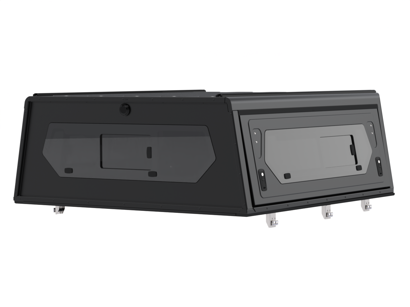 Hardtop Alu-Cab Contour en aluminium noir pour Jeep Gladiator JT 2019+, robuste et élégant, en vue de profil.