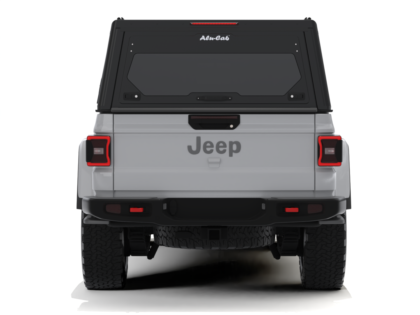 Hardtop Alu-Cab Contour pour Jeep Gladiator JT 2019+ en aluminium noir, robuste et résistant, vue de face.