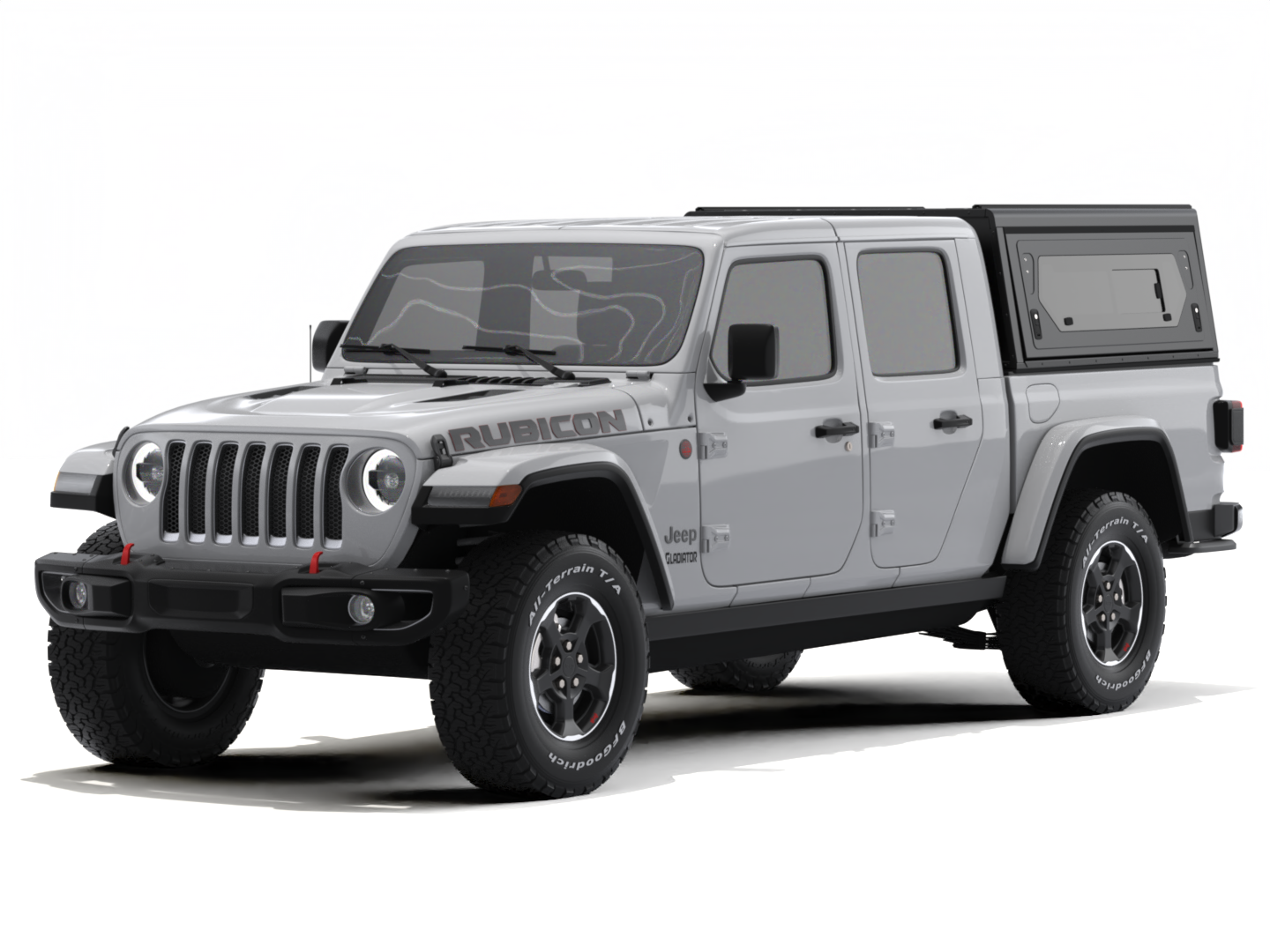 Hardtop Alu-Cab Contour pour Jeep Gladiator JT 2019+ en aluminium noir, vu de face, robuste et durable.
