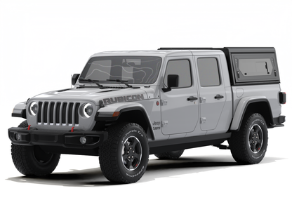 Hardtop Alu-Cab Contour pour Jeep Gladiator JT 2019+ en aluminium noir, vu de face, robuste et durable.
