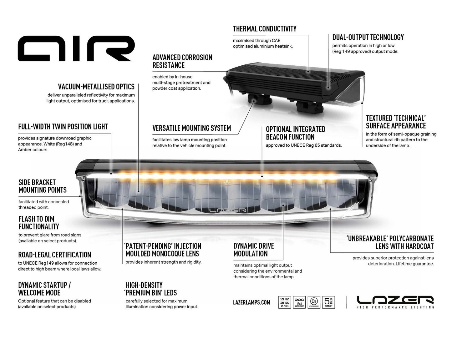 Barre LED LAZER LAMPS AIR-55 avec feu de position vert