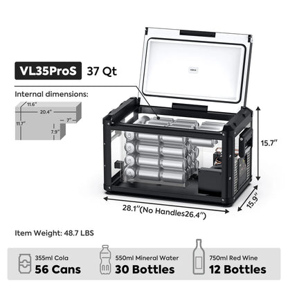 Glacière portable ICECO VL35ProS 35L pour 4x4 OffRoad, frigo de compression avec accessoires, idéal pour aventure tout-terrain.