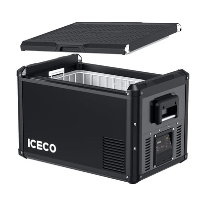 Réfrigérateur congélateur ICECO VL60PROS 60L en vert olive, appareil portable pour la conservation des aliments.