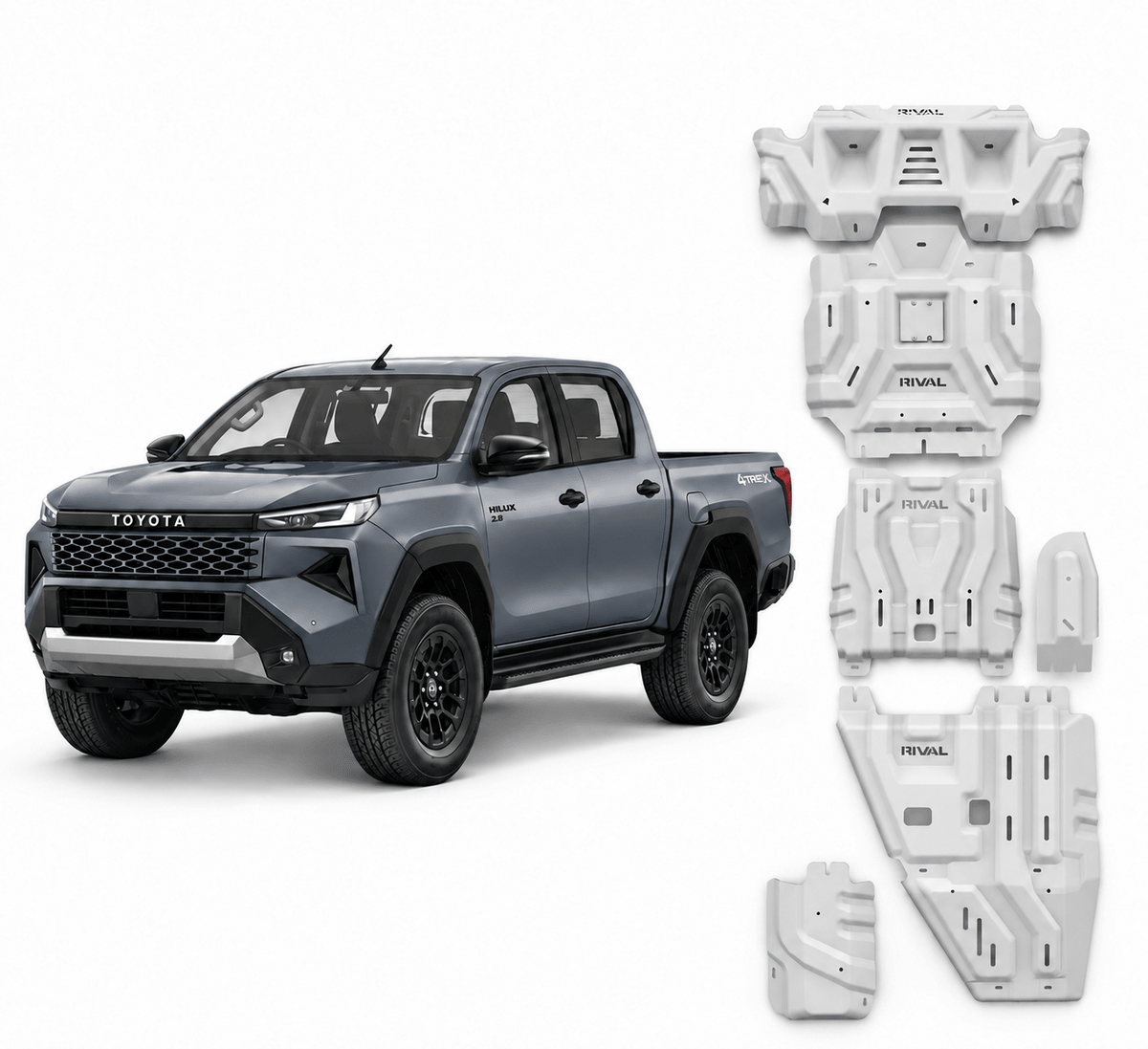 Kit 4 blindages aluminium 4 mm Toyota Hilux Travo 2026+ – RIVAL4X4 - Toyota Hilux 2026+