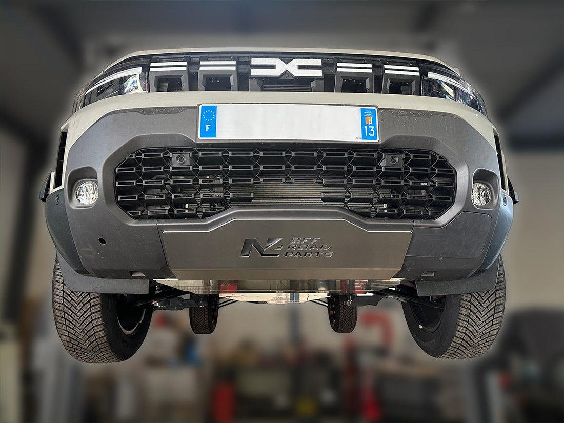 Protection avant en aluminium 6mm N4 OFFROAD pour Dacia Duster 2024+, protection inférieure robuste et résistante.