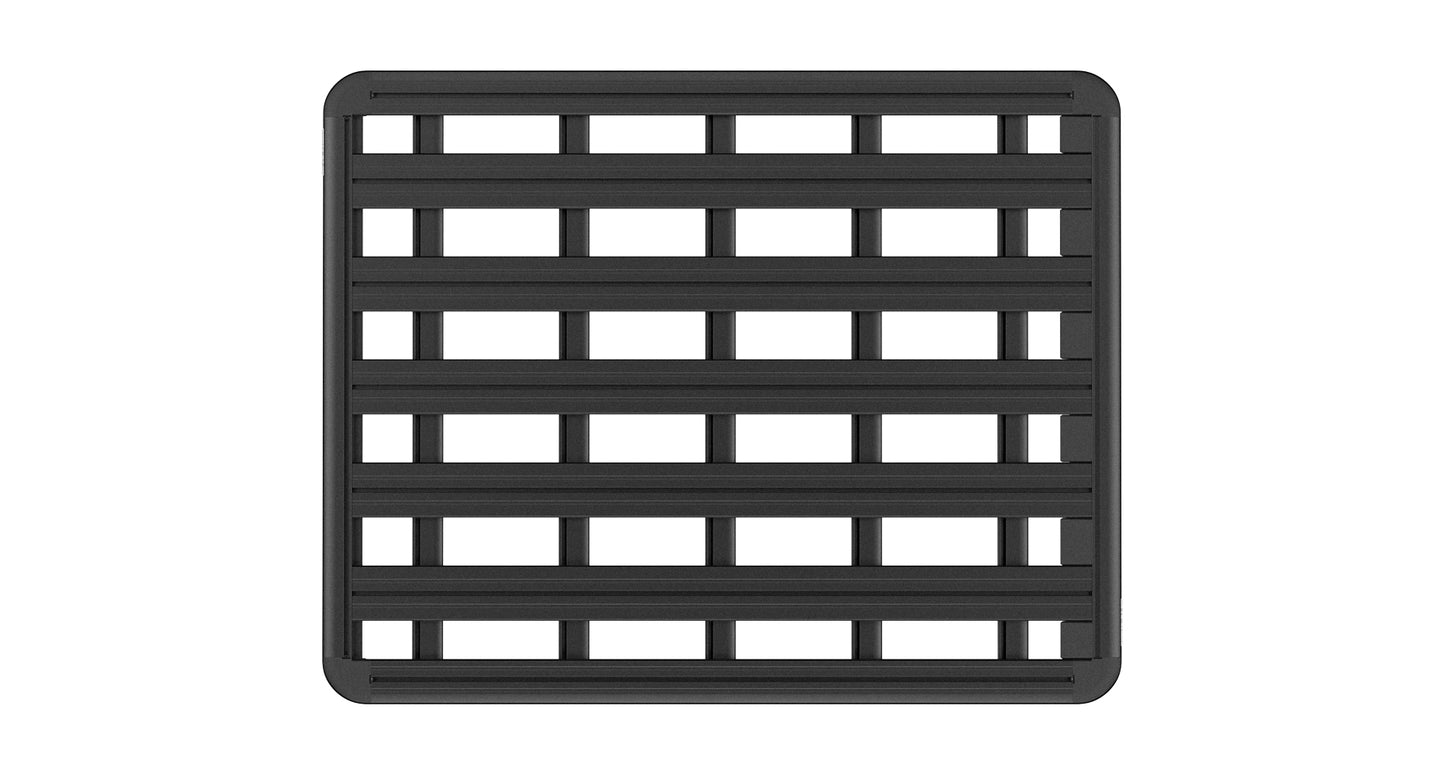 Galerie de toit Rhino-RACK RLT600 pour Jeep Wrangler JK 4 portes, 1800mm x 1430mm, vue de face avec barres et supports.