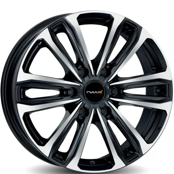 Jante en aluminium RUUUD Namur 6,5x17, noire polie, 6 trous 120mm, ET50, CTR 74,6, pour voiture.