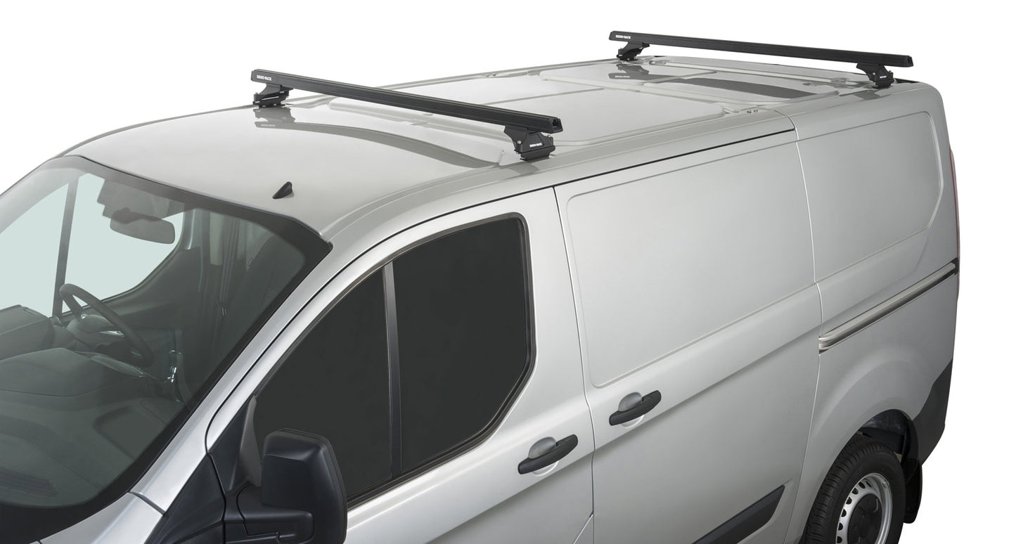 Kit 2 barres de toit noire Heavy Duty avec pieds RLTP Ford Transit Custom 2014+ - RHINO-RACK sur Xperts4x4 Accessoires 4x4 Off-Road