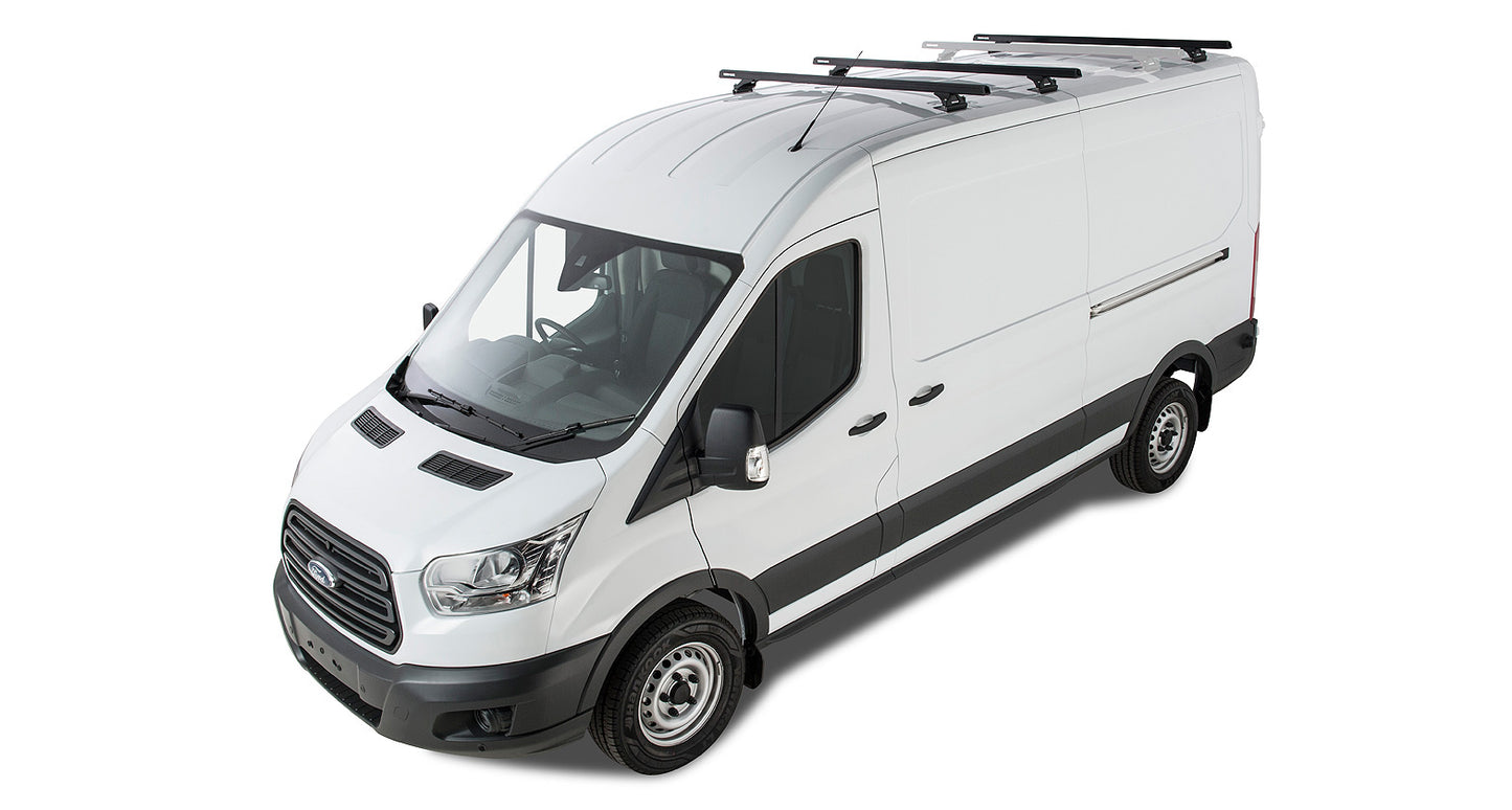 Kit de 3 barres de toit noires Heavy Duty de 1800mm avec pieds pour Ford Transit 2014+ de la marque RHINO-RACK.