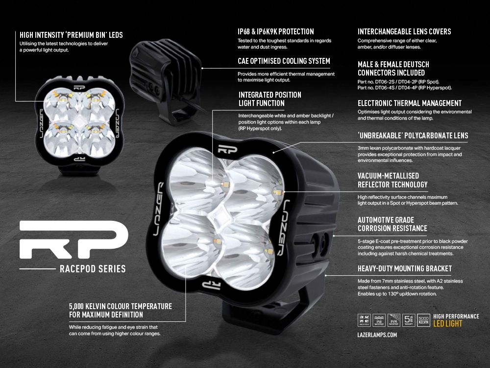 LAZER LAMPS RacePod Spot — Phare LED Compact 8940 lm sur Xperts4x4 Accessoires 4x4 Off-Road