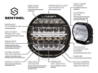 Longue portée LED LAZER LAMPS Sentinel 9 Elite Noir sur Xperts4x4 Accessoires 4x4 Off-Road