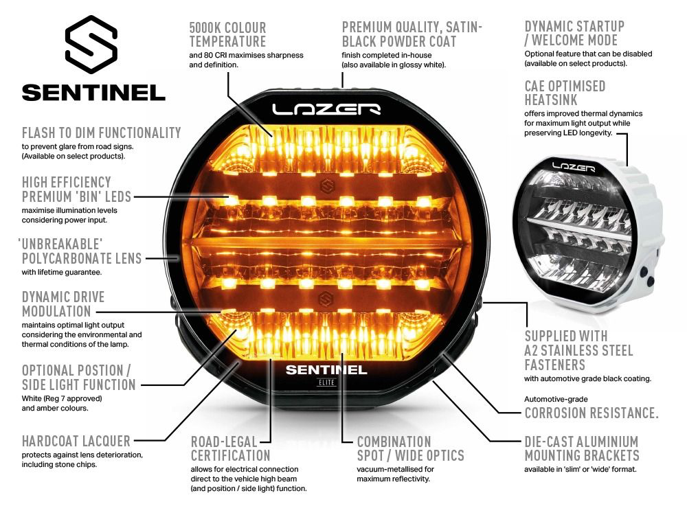 Longue portée LED LAZER LAMPS Sentinel 9 Elite PL2 Blanc sur Xperts4x4 Accessoires 4x4 Off-Road
