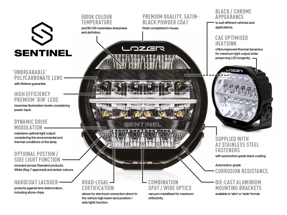 Longue portée LED LAZER LAMPS Sentinel 9 Elite PL2 Noir sur Xperts4x4 Accessoires 4x4 Off-Road