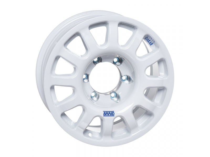 Jante en aluminium BRAID Fullrace blanche 7x16, 6x139,7, ET-25, pour véhicule tout-terrain, vue de face.