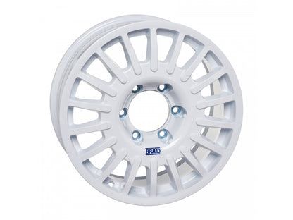 Jante en aluminium BRAID Winrace blanche 17 pouces 5x17 6x139.7 ET25, vue de face avec détails de la finition blanche.
