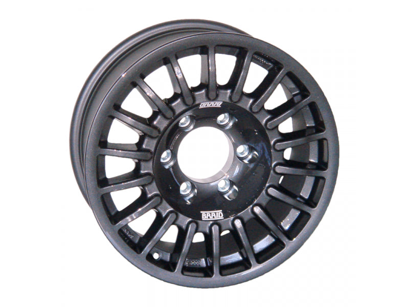 Jante en alu BRAID Winrace grise, 5x17, 5x150, ET-5, CB110, pour véhicules tout-terrain, vue de face.