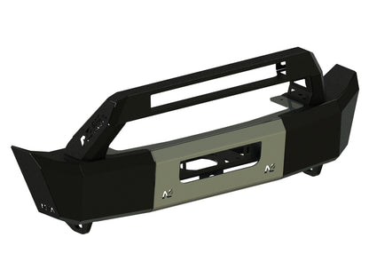 Pare-choc avant en acier pour Jeep Wrangler JL avec treuil intégré et rebords courts, fabriqué par N4 OFFROAD.