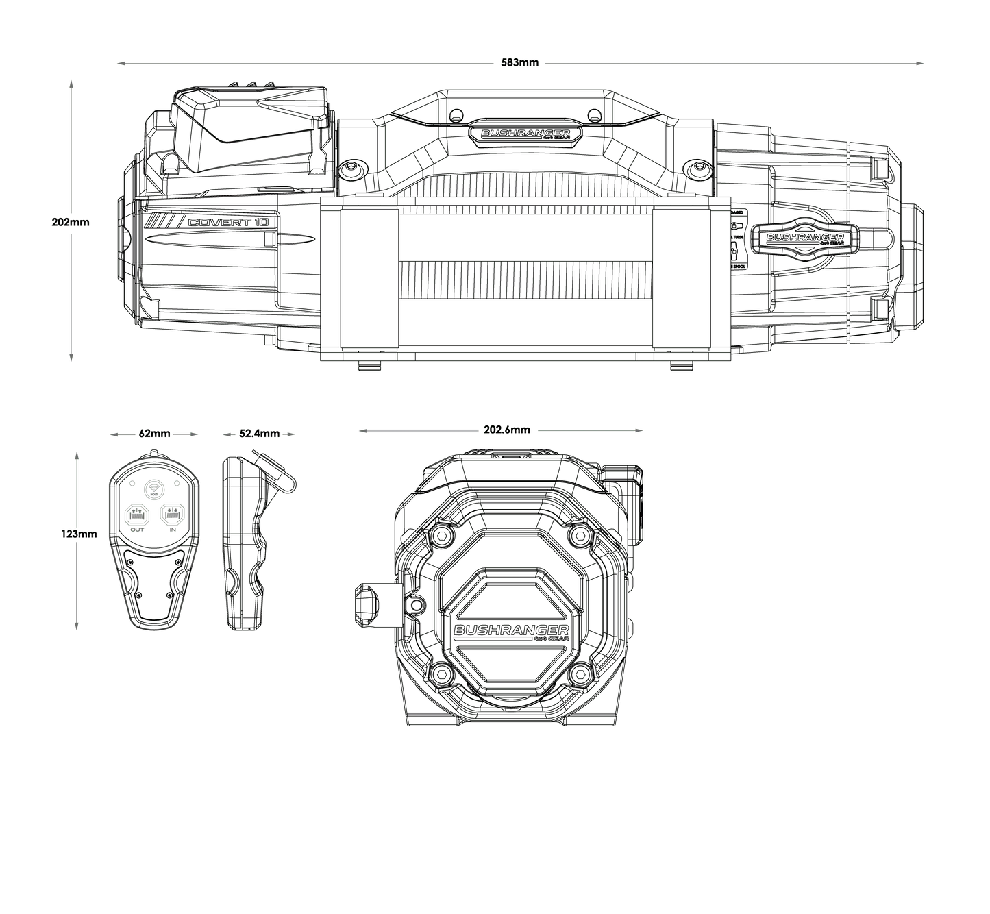 Treuil COVERT 10 Bushranger | 12V | 4536 KG | Acier sur Xperts4x4 Accessoires 4x4 Off-Road